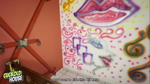 Noiva safada fazendo sexo com dois homens em sala de BDSM