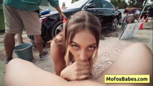 Busty blonde naughty teen gives nice tug and suck huge cock at a car wash fundraiser – JC Wilds, Johnny Love
