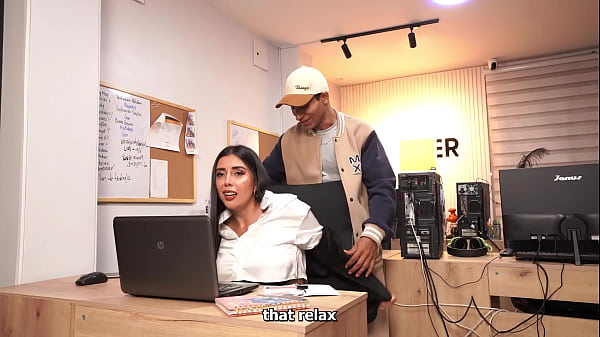 “Busty secretary if she knows how to earn extra pay by fucking the boss’s son.”