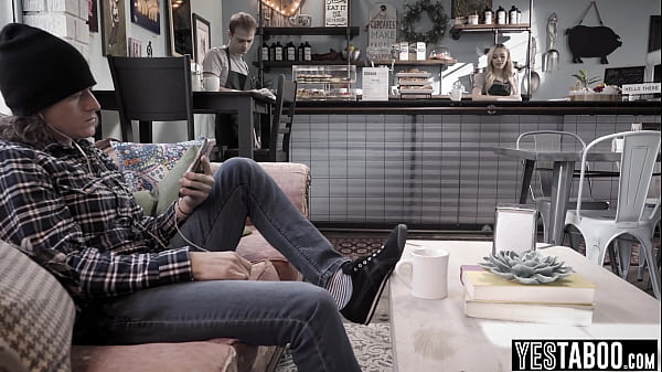 Petite blonde barista blows and fucks her cheating BF in the cafe