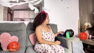 Chubby Ebony Halloween Movie Night With Farts and Burps