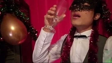 Happy New Year! The cute French-Asian twink Jon Arteen jerks off, ejaculates into a glass, and drinks his own semen