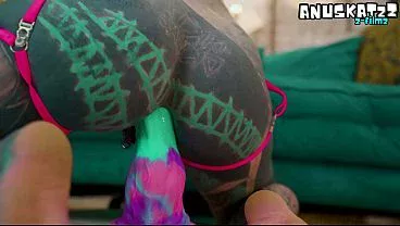 Heavily Tattooed Girl Takes On Anal Toys Solo Lingerie