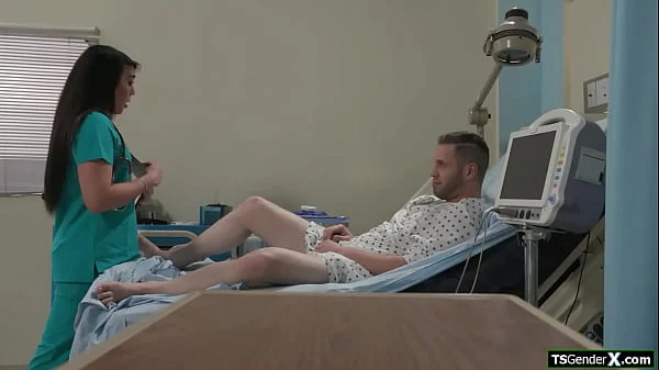 Asian tgirl nurse Kasey Kei sucks patient and is anal banged