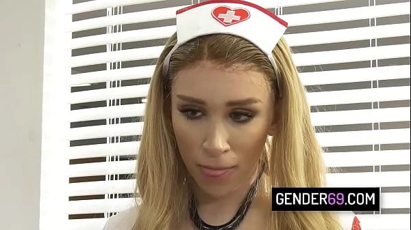 Busty shemale nurse Angelina Please fucks doctor