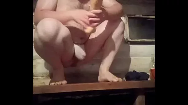 A fat-assed gay amateur from Russia rides his ass on a 12-inch cock!