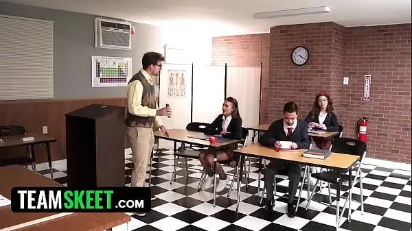 Classroom Lesbian Threesome With Newcomer Nikki Nicole and Debate Leader Camilla Cream