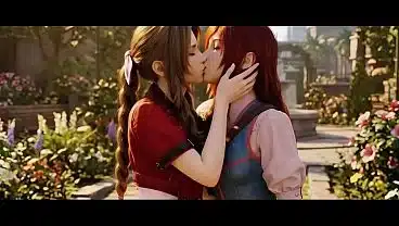 Aerith x Cissnei lesbian kissing (Final Fantasy VII /AI generated)
