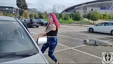 CAR PEDAL PUMPING FETISH BIG TITS TOP LESS HIGH HEELS