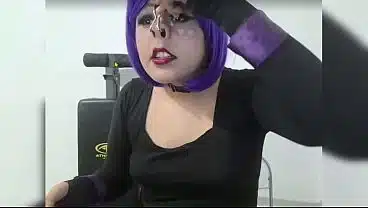 Cute Goth Femboy wearing BDSM nosehook Humiliating herself sucking Black Dildo and Drooling Semen
